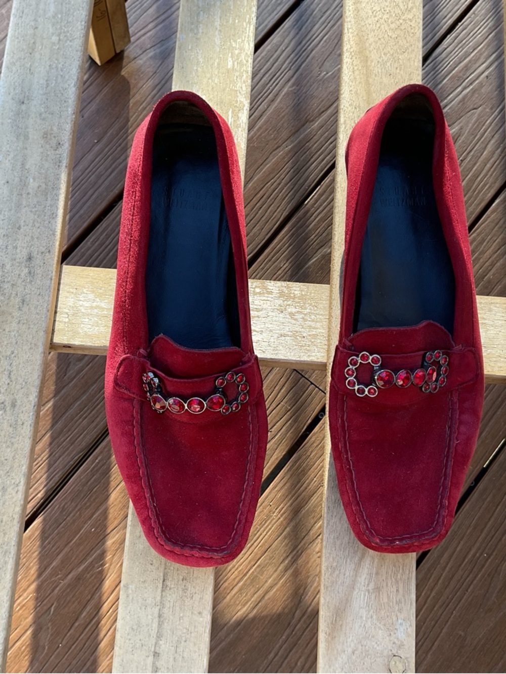 Women’s Red Suede Loafers with Decorative